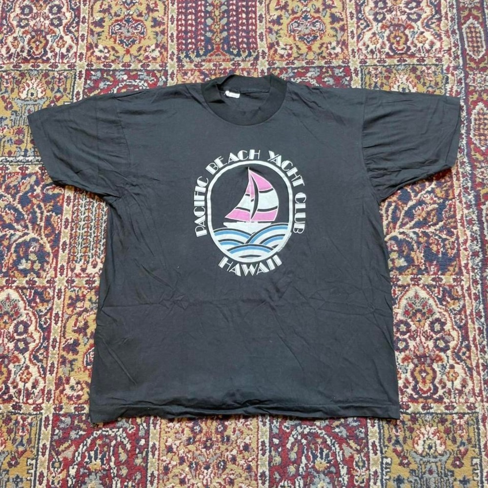 VTG DEADSTOCK 1987 Pacific Beach Yacht Club Hawaii‎ sailboat tshirt XL USA black